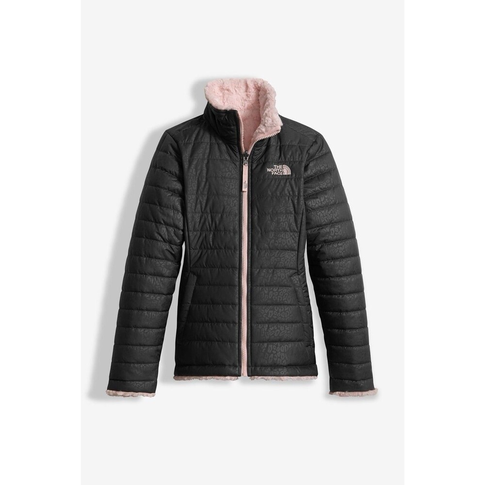 The North Face Reversible Mossbud Swirl Puffer Jacket Full Zip Gray Pink Girls M